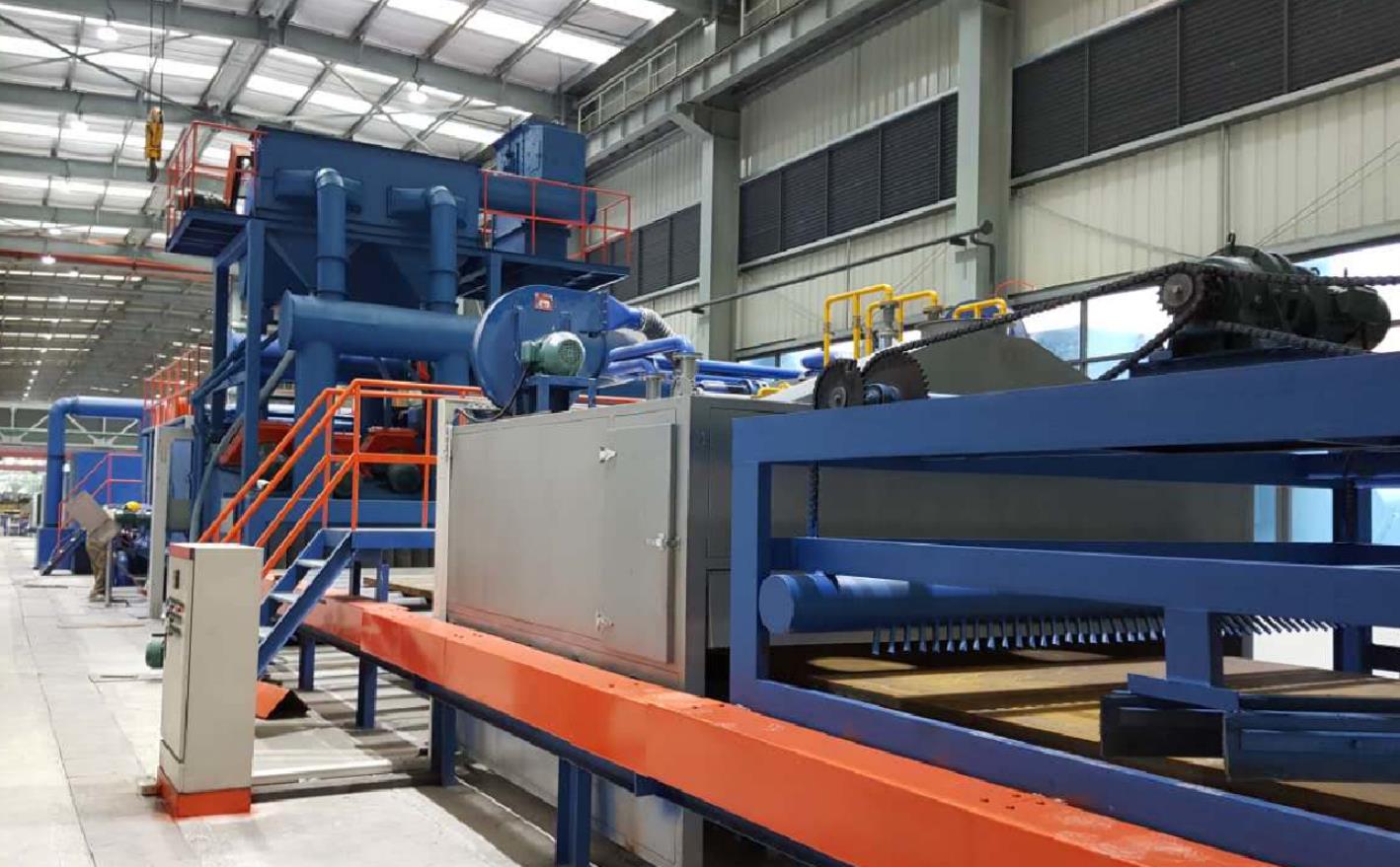 輥道通過式拋丸機可選擇PLC一鍵啟動，無間隙連續通過拋丸打砂